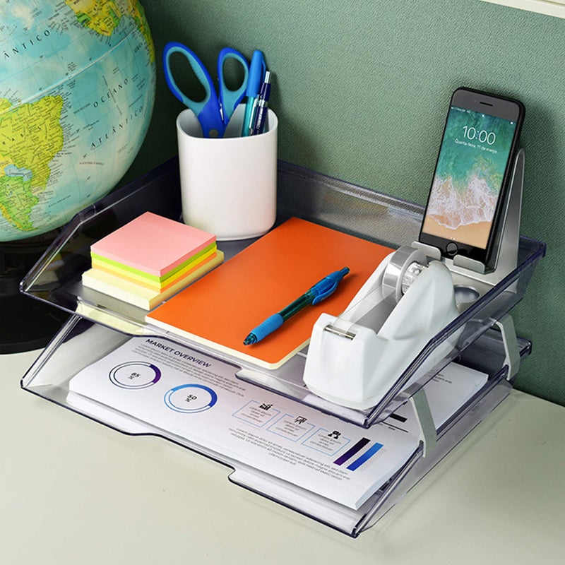 Acrimet Facility 2 Tier Letter Tray, Side Load, Letter Size/A4, Desktop File Organizer, Plastic (Clear Crystal Color) - Image 3